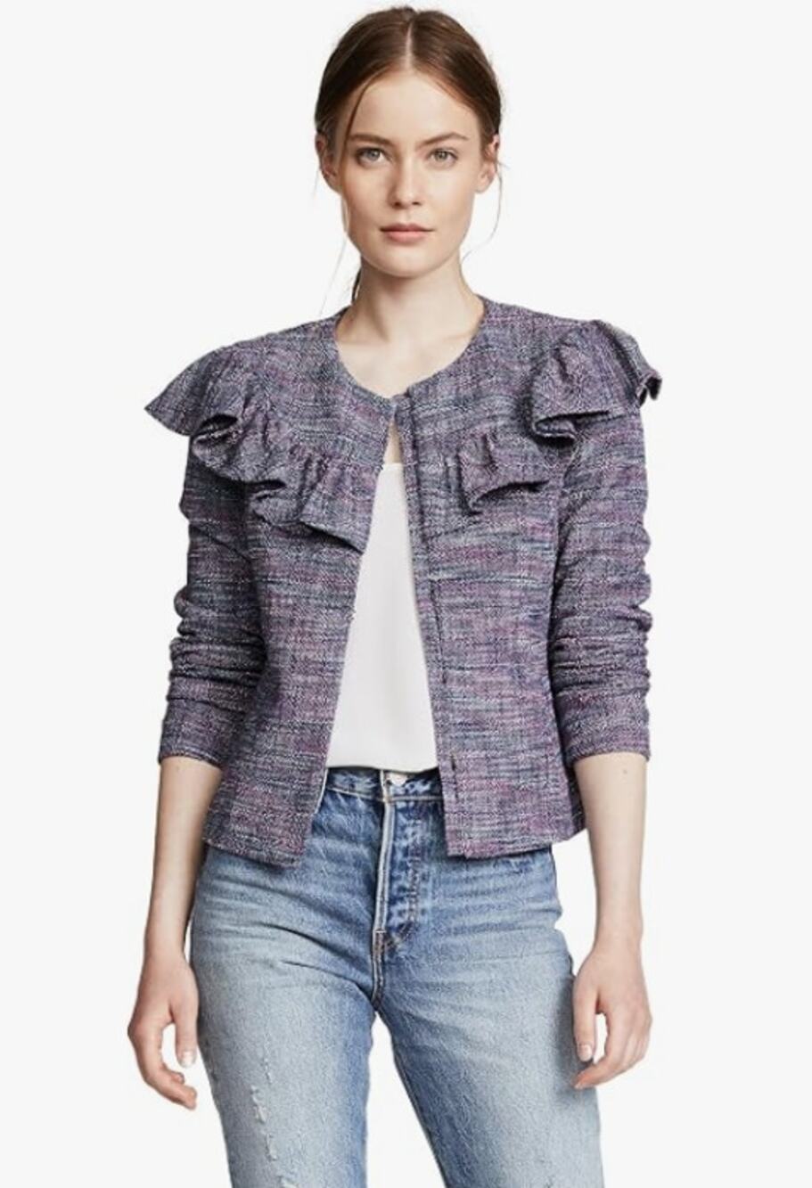 Rebecca Taylor Multicolor Stretch Tweed Ruffle Casual Career Jacket Blazer 4